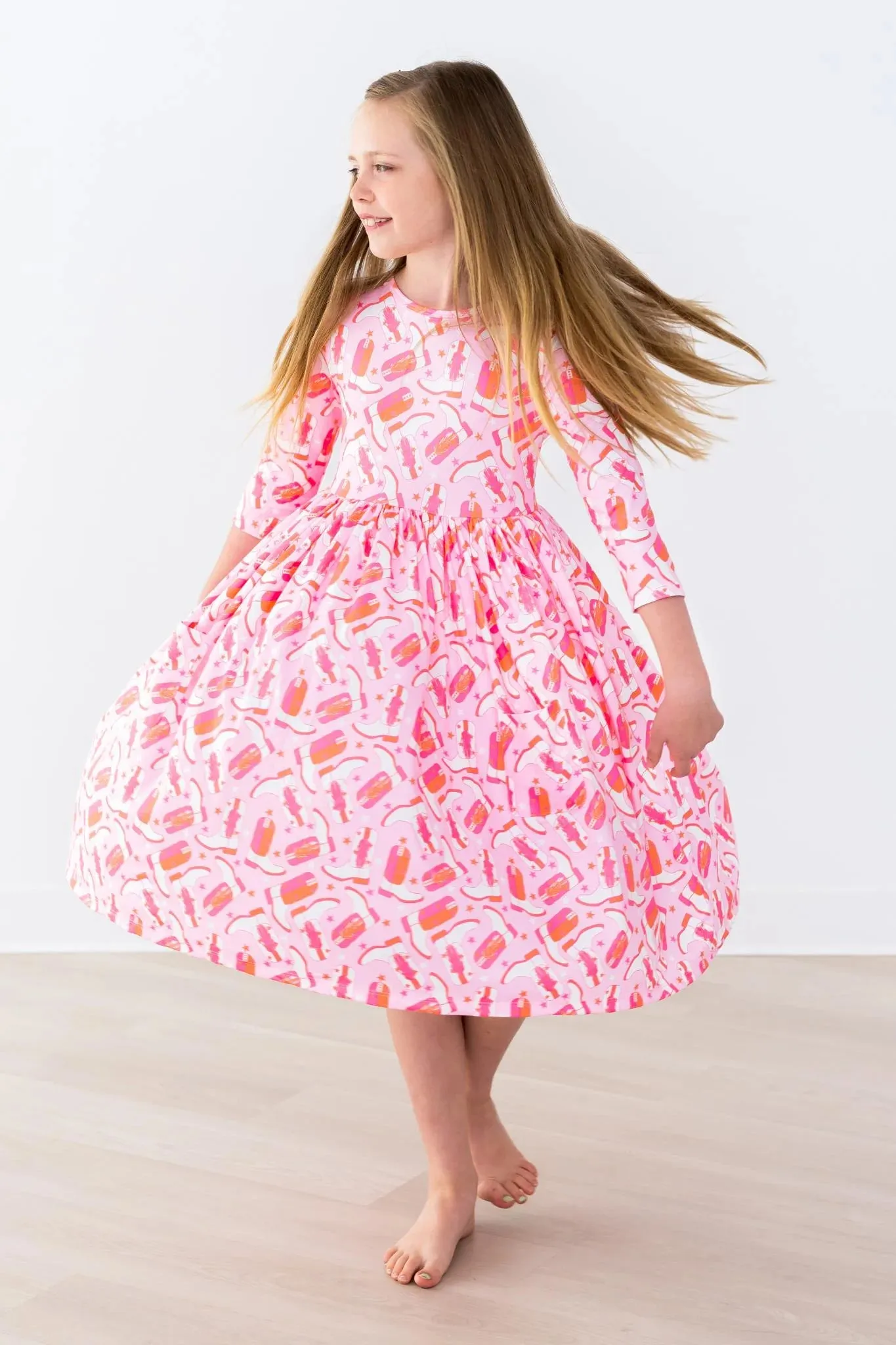 Howdy 3/4 Sleeve Pocket Twirl Dress