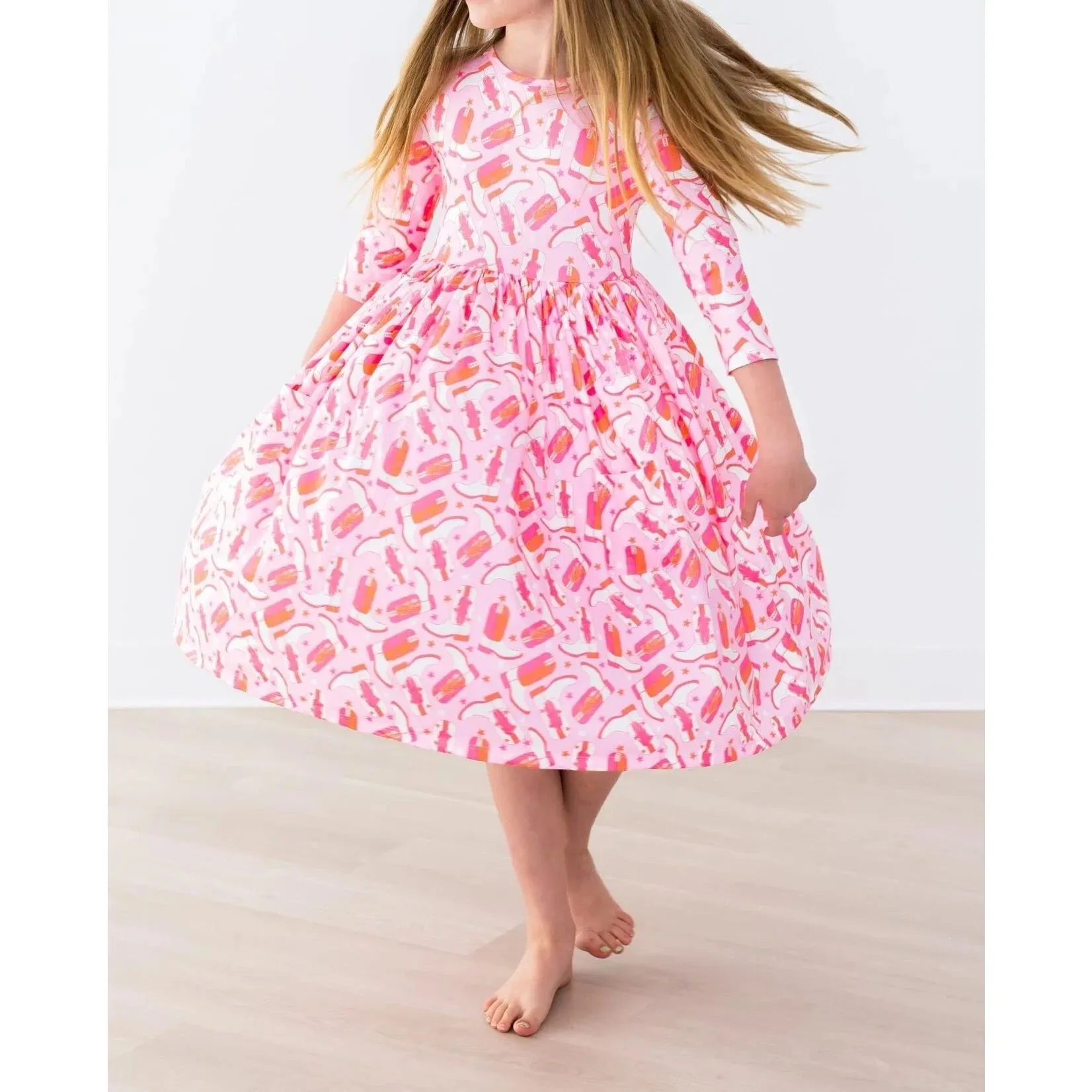 Howdy 3/4 Sleeve Pocket Twirl Dress