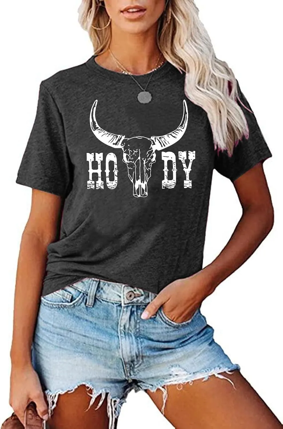 Howdy Shirt Women Cow Skull Shirt Western Country T Shirts Vintage Cowgirl Shirts Casual Short Sleeve Tee Tops