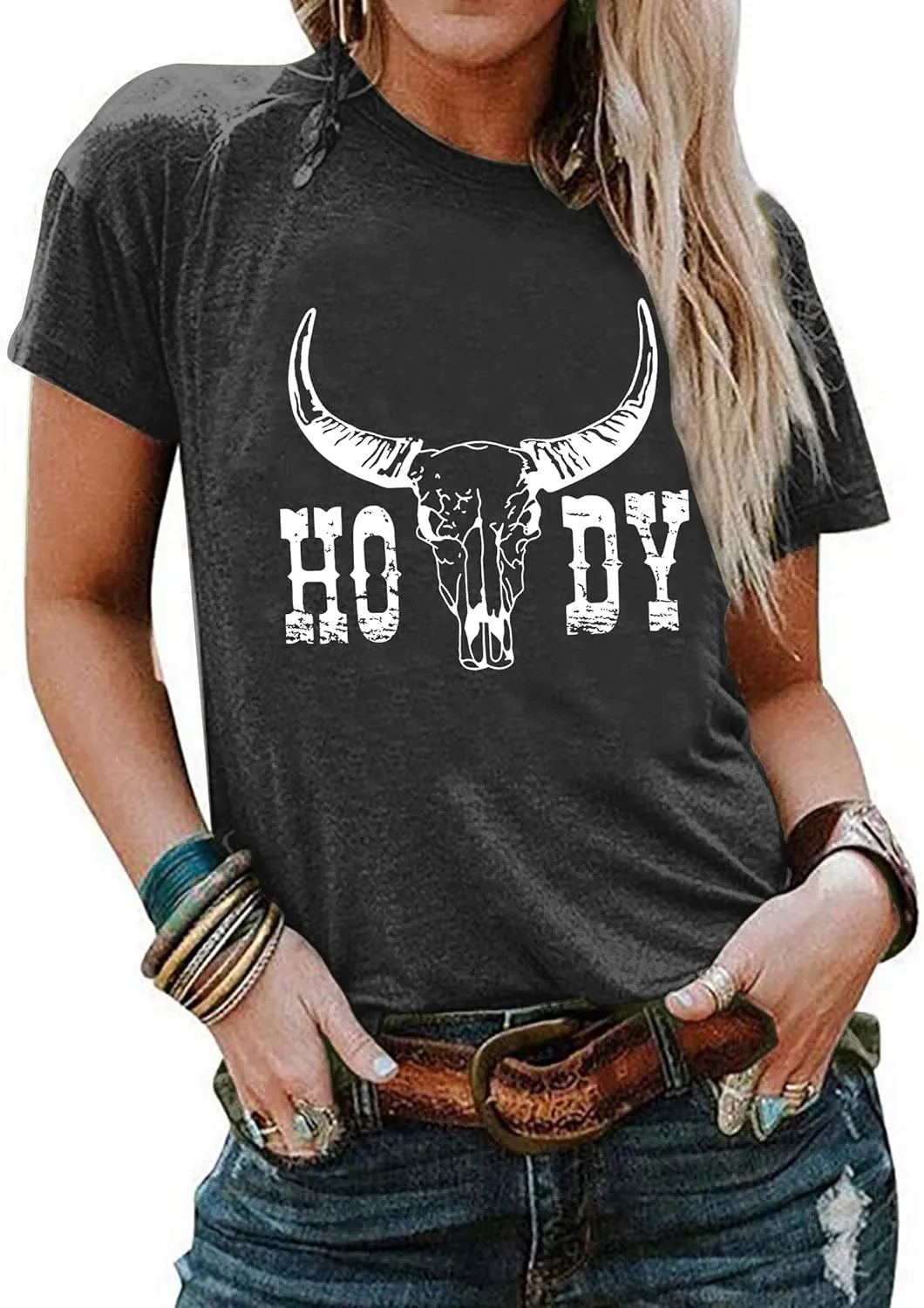 Howdy Shirt Women Cow Skull Shirt Western Country T Shirts Vintage Cowgirl Shirts Casual Short Sleeve Tee Tops