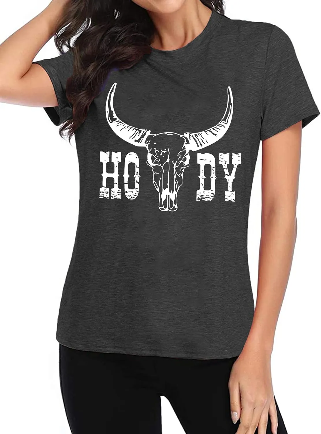 Howdy Shirt Women Cow Skull Shirt Western Country T Shirts Vintage Cowgirl Shirts Casual Short Sleeve Tee Tops