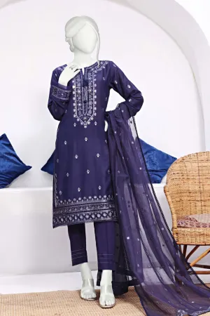 Hz Festive Fusion Stitched 3 Piece Emb Series Vol-01 Collection'2023-03-C-Navy