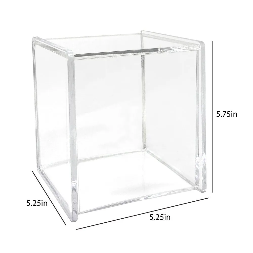 Isaac Jacobs Clear Acrylic Cube Organizer with Lid (5.25" L x 5.25" W x 5.75" H), Stackable, Storage Solution for Makeup, School & Office Supplies & More, for Bathroom, Kitchen, Office