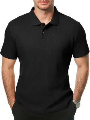 JMIERR Men's Waffle Polo Shirts Summer Casual Short Sleeve T-Shirt Button Up Solid Color Henley Shirts