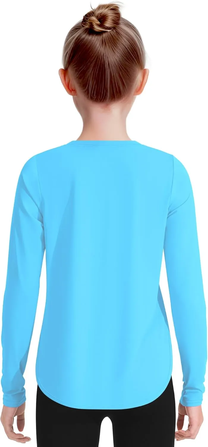 JOCMIC Girls Athletic Shirts Quick Dry Sun Protection Shirt UPF 50  Long Sleeve Basic Tees for Gym Yoga Tops
