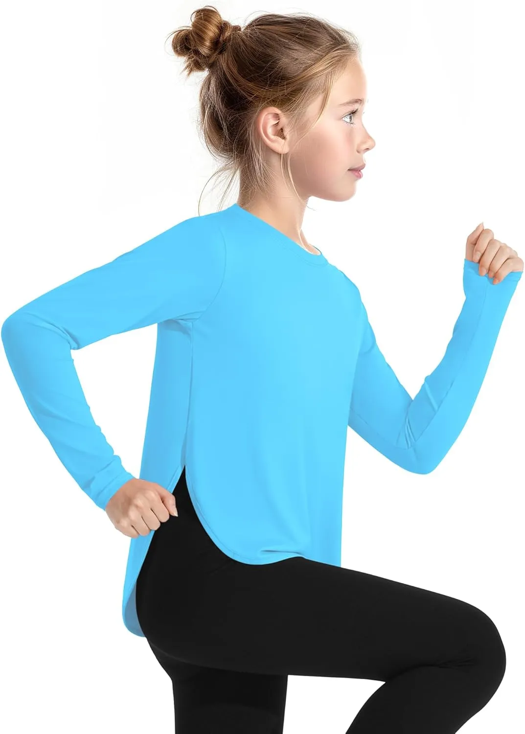JOCMIC Girls Athletic Shirts Quick Dry Sun Protection Shirt UPF 50  Long Sleeve Basic Tees for Gym Yoga Tops