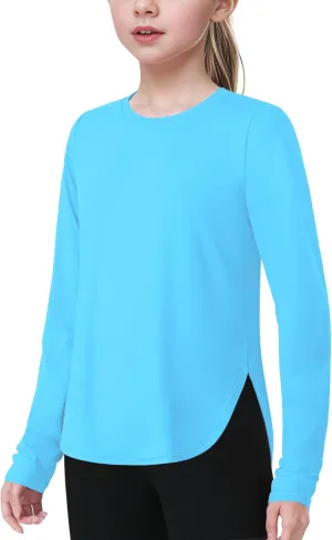 JOCMIC Girls Athletic Shirts Quick Dry Sun Protection Shirt UPF 50  Long Sleeve Basic Tees for Gym Yoga Tops