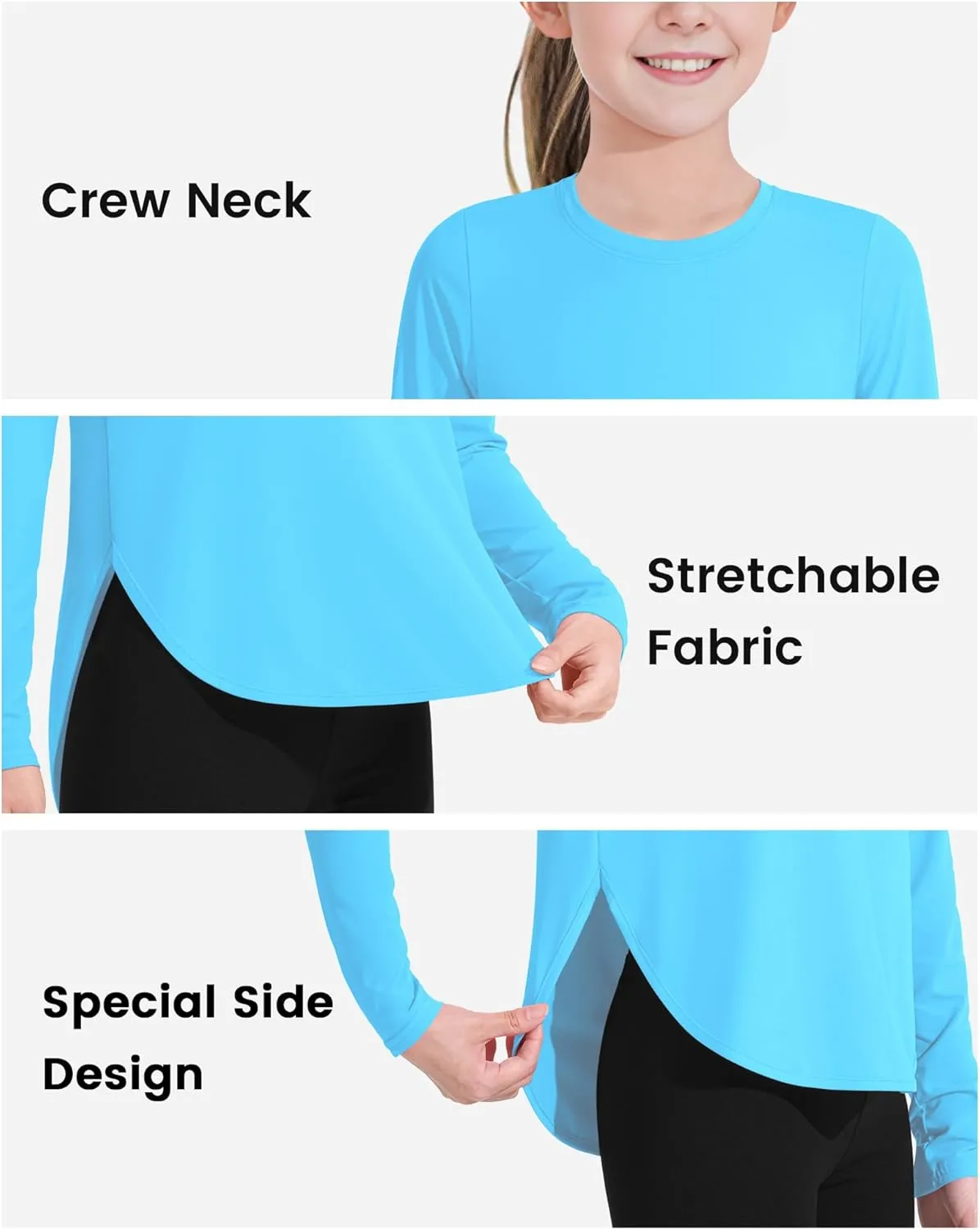 JOCMIC Girls Athletic Shirts Quick Dry Sun Protection Shirt UPF 50  Long Sleeve Basic Tees for Gym Yoga Tops
