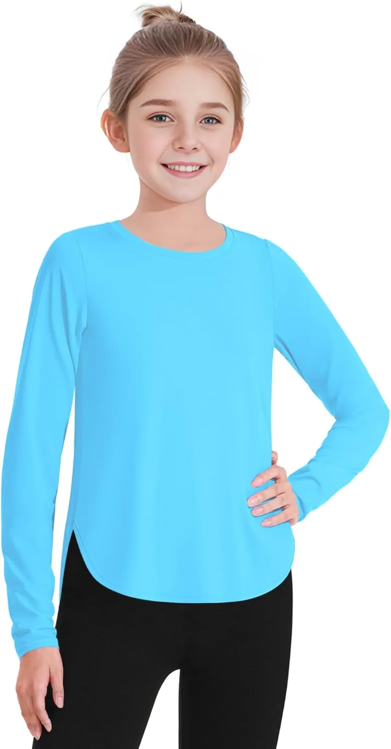 JOCMIC Girls Athletic Shirts Quick Dry Sun Protection Shirt UPF 50  Long Sleeve Basic Tees for Gym Yoga Tops