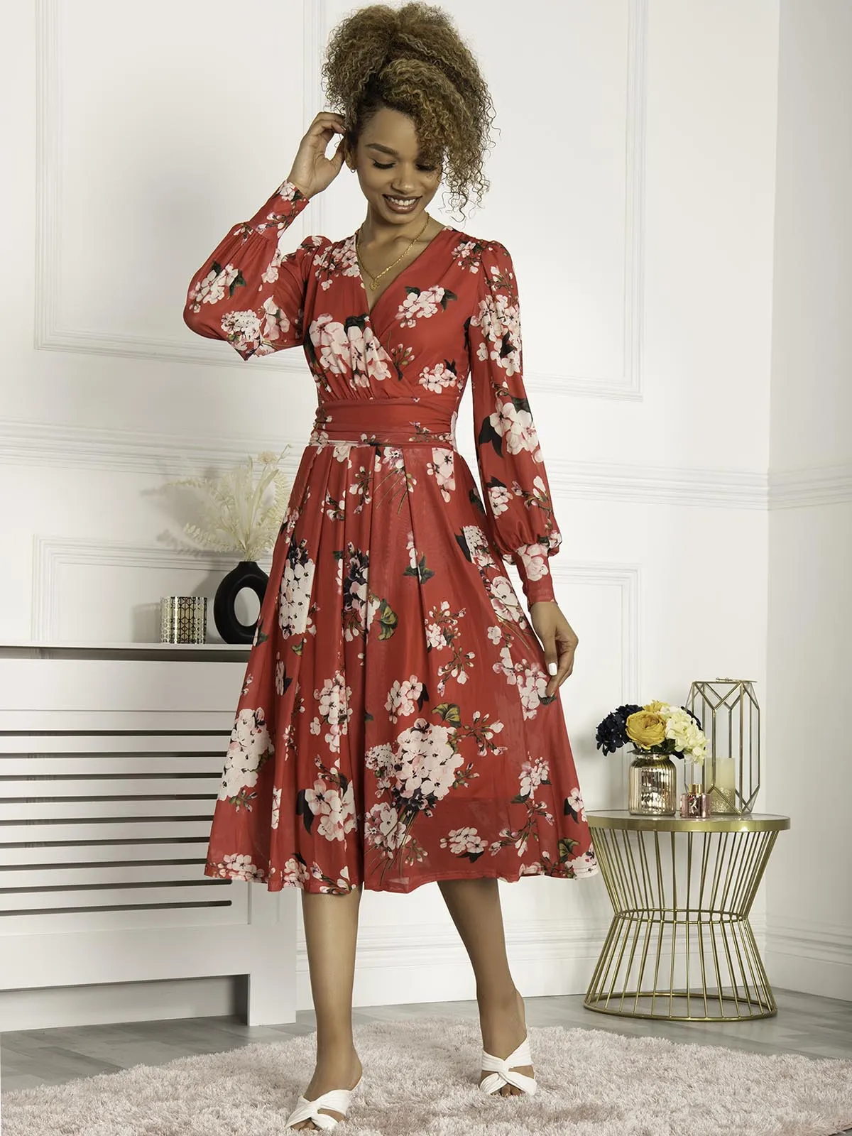 Jolie Moi Jasmine Long Sleeve Mesh Dress, Cerise