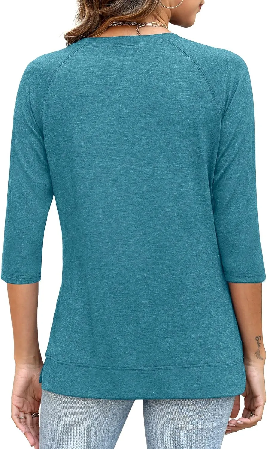 JomeDesign Womens Tops Casual 3/4 Sleeve Crew Neck Shirts Loose Fit Tunic Blouses Summer Tees