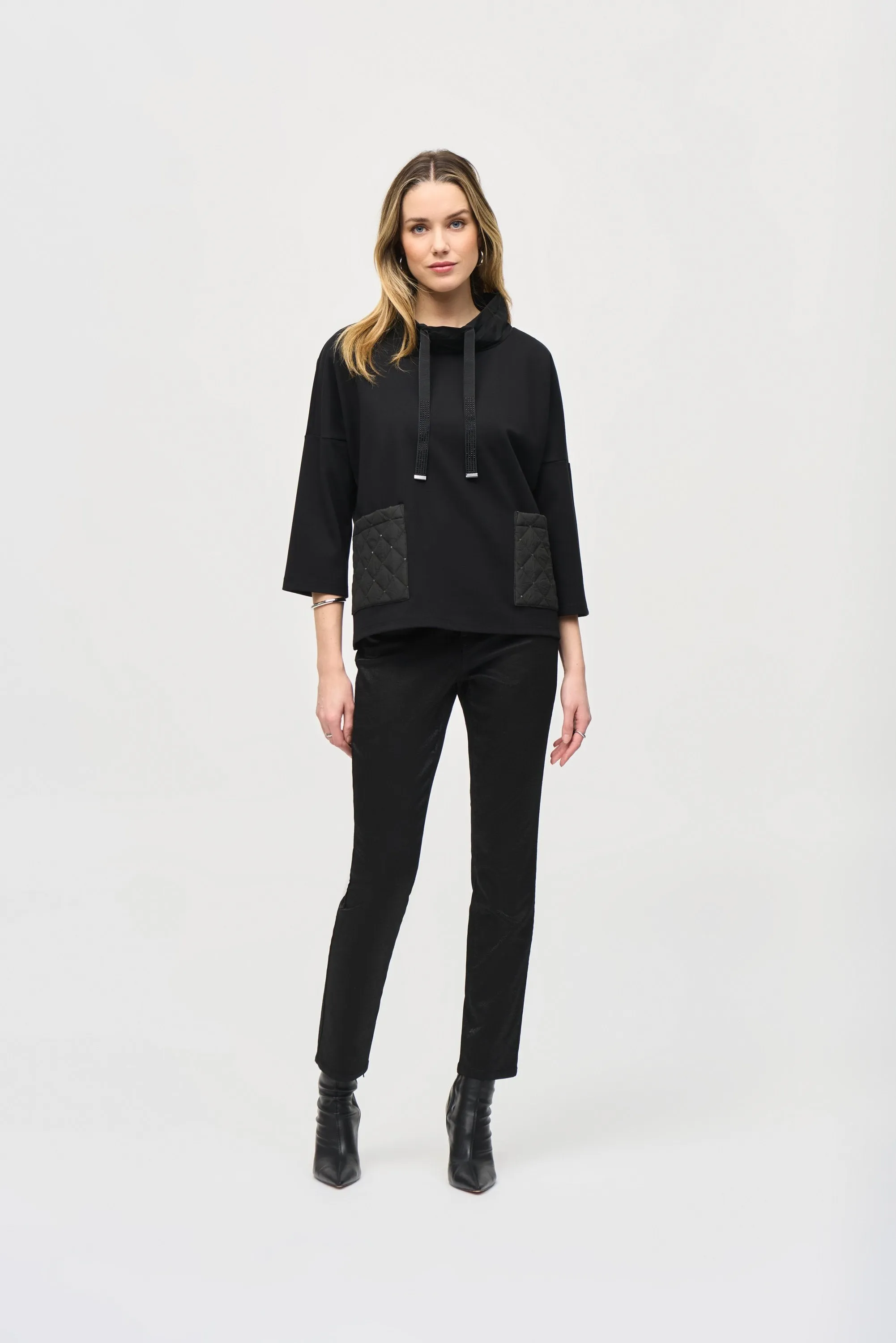 Joseph Ribkoff Women's Heavy Knit Cowl Collar Boxy Top