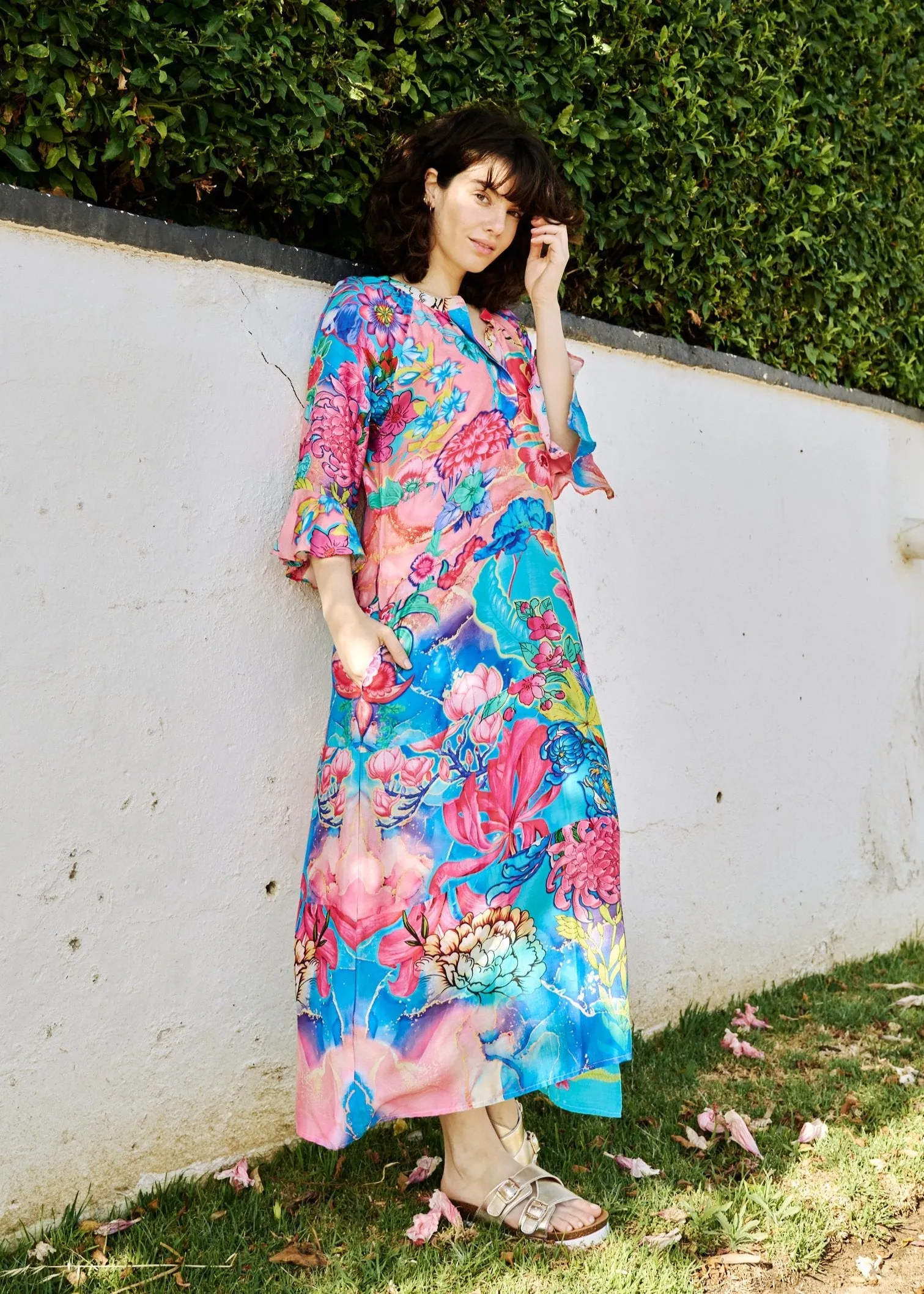 Jubilee Dress With Floral Print In Pink And Blue