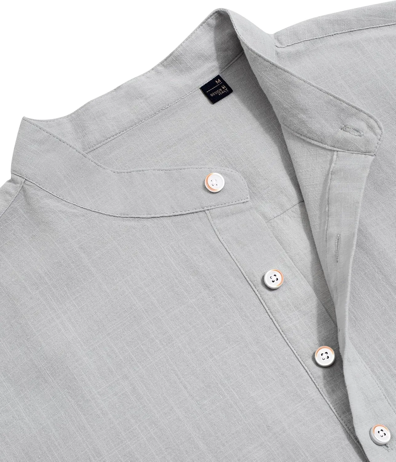 J.VER Men's Cotton Linen Long Sleeve Shirts Casual Button Down Banded Collar Shirt Beach Summer Tops with Pocket