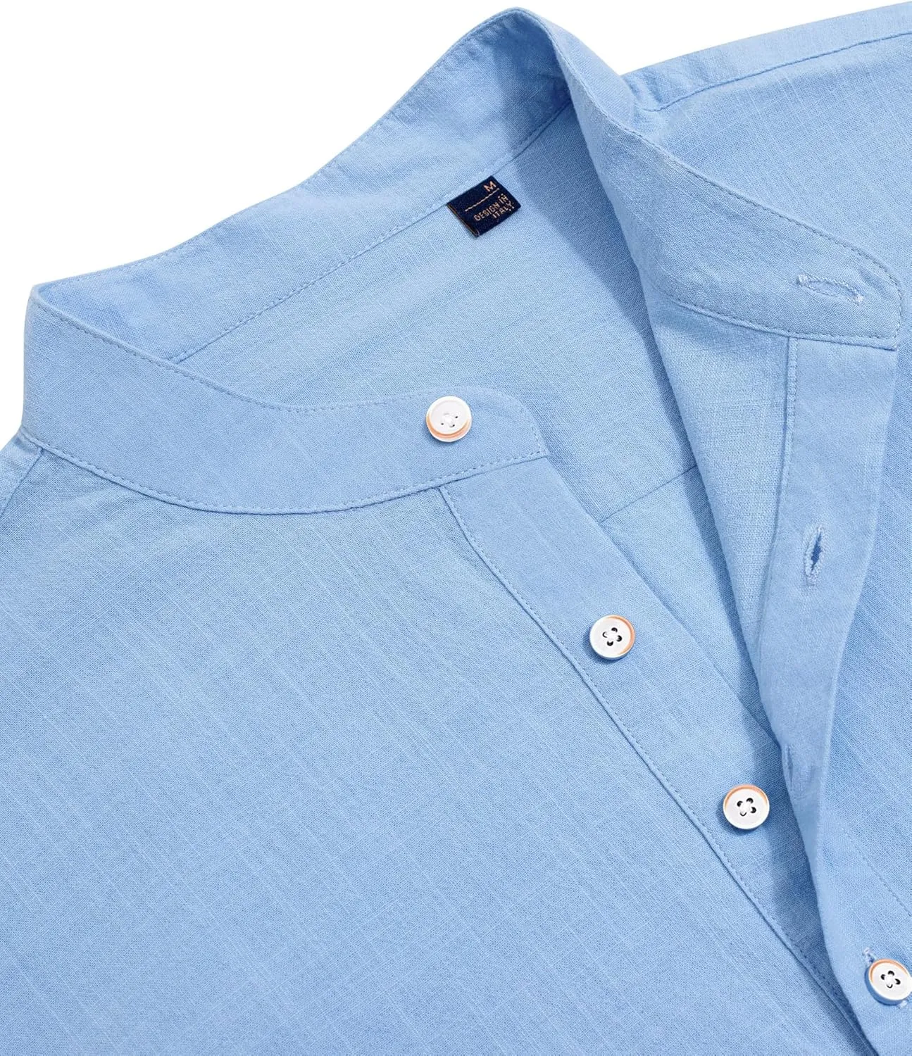 J.VER Men's Cotton Linen Long Sleeve Shirts Casual Button Down Banded Collar Shirt Beach Summer Tops with Pocket