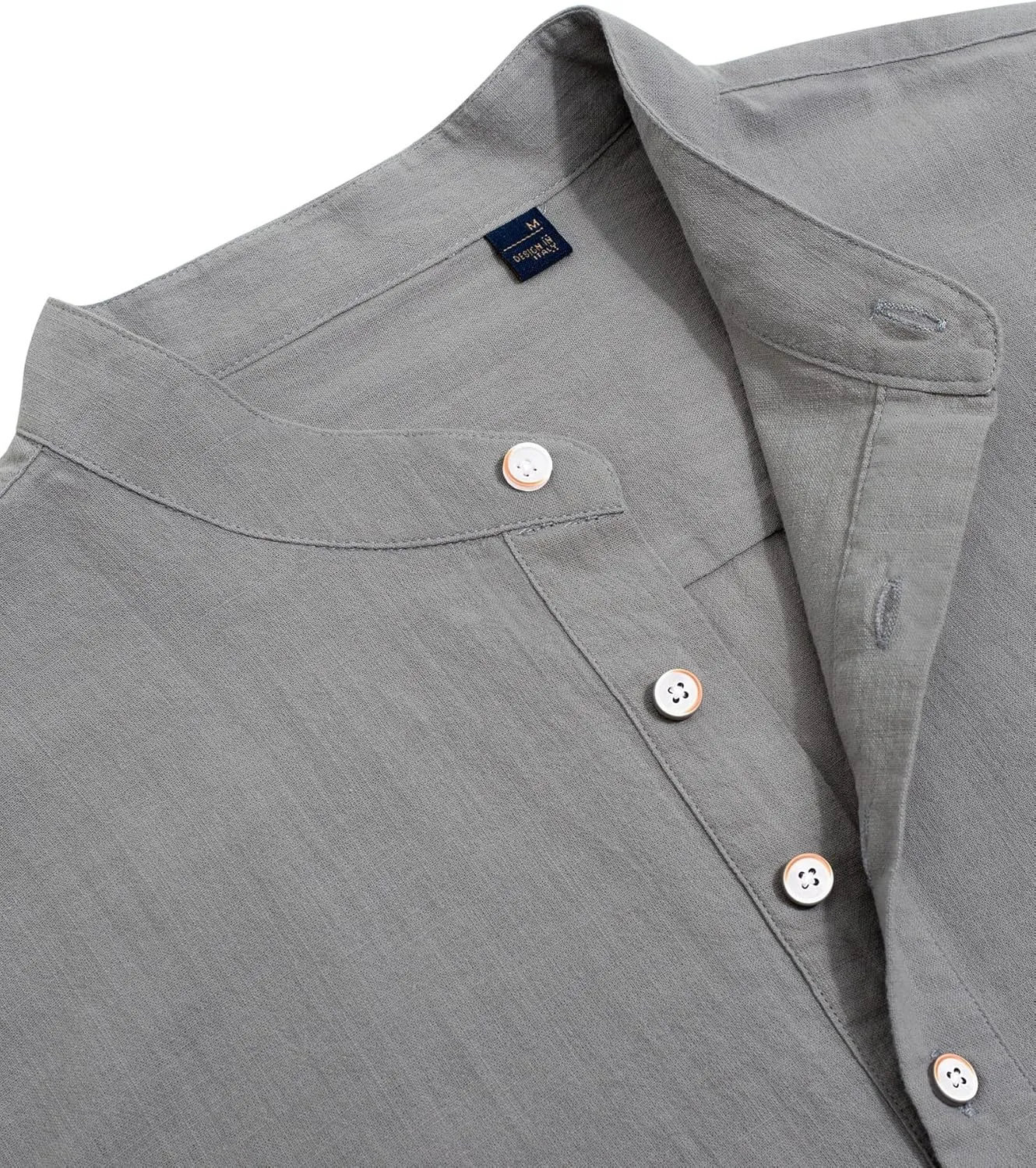 J.VER Men's Cotton Linen Long Sleeve Shirts Casual Button Down Banded Collar Shirt Beach Summer Tops with Pocket