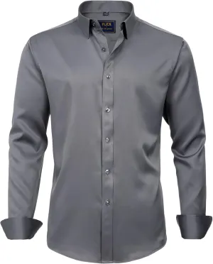 J.VER Men's Dress Shirts Solid Long Sleeve Stretch Wrinkle-Free Formal Shirt Business Casual Button Down Shirts