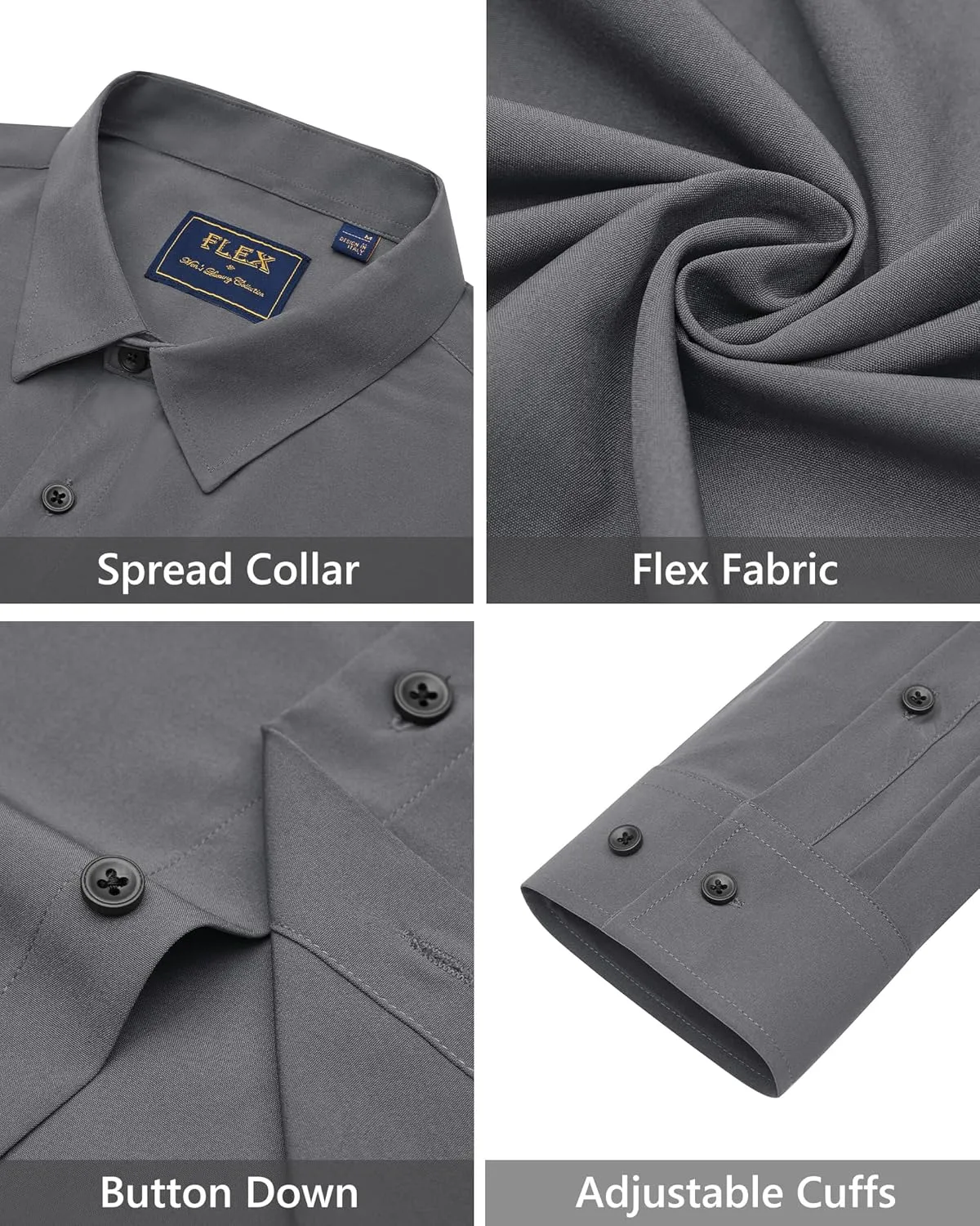 J.VER Men's Dress Shirts Stretch Long Sleeve Formal Shirt Solid Business Casual Button Down Shirts for Wedding Prom