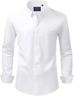 J.VER Men's Dress Shirts Stretch Long Sleeve Formal Shirt Solid Business Casual Button Down Shirts for Wedding Prom
