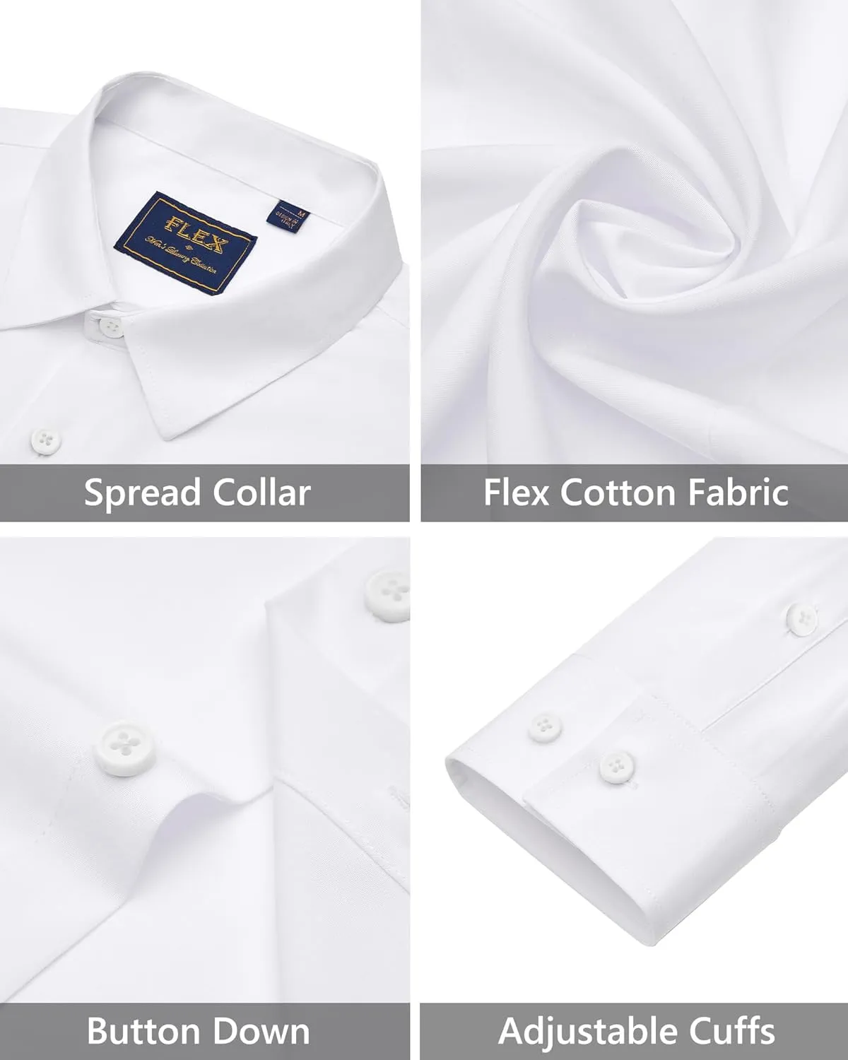 J.VER Men's Dress Shirts Stretch Long Sleeve Formal Shirt Solid Business Casual Button Down Shirts for Wedding Prom