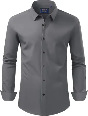 J.VER Men's Dress Shirts Stretch Long Sleeve Formal Shirt Solid Business Casual Button Down Shirts for Wedding Prom