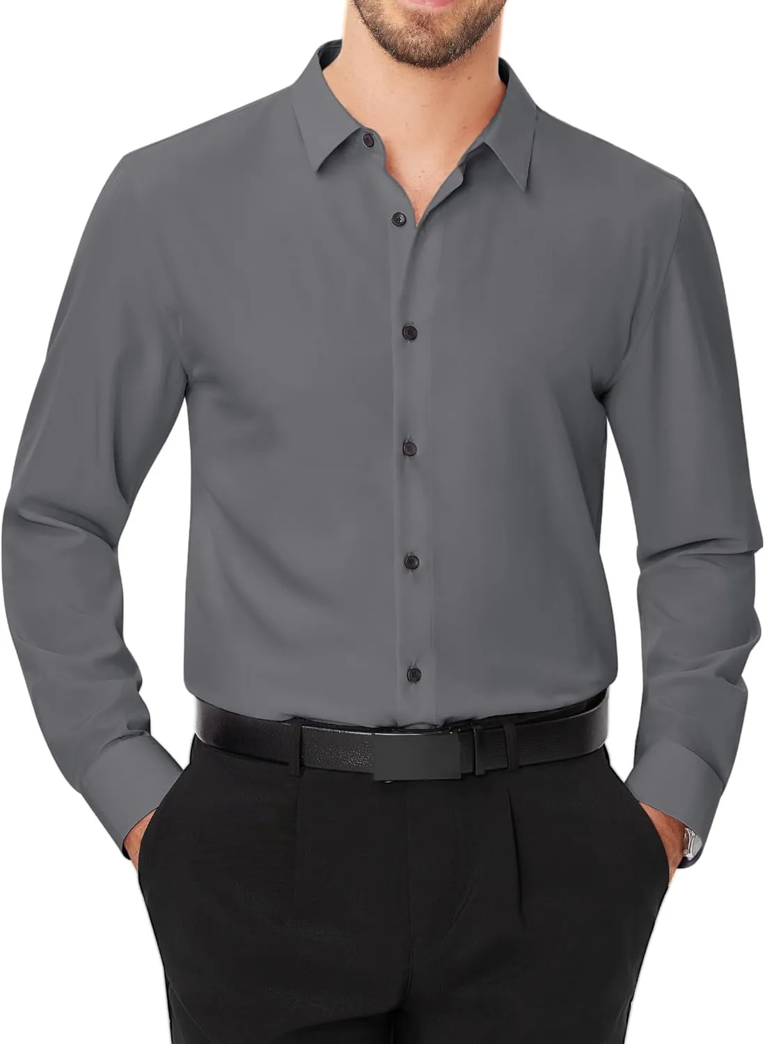 J.VER Men's Dress Shirts Stretch Long Sleeve Formal Shirt Solid Business Casual Button Down Shirts for Wedding Prom