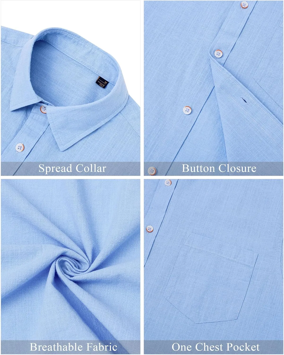 J.VER Men's Linen Shirts Casual Button Down Long Sleeve Shirt Solid Spread Collar Summer Beach Shirts with Pocket