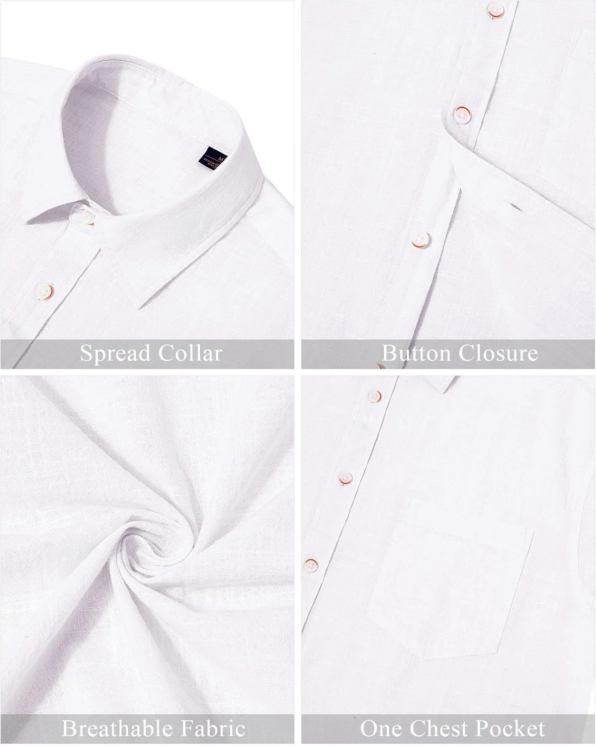J.VER Men's Linen Shirts Casual Button Down Long Sleeve Shirt Solid Spread Collar Summer Beach Shirts with Pocket