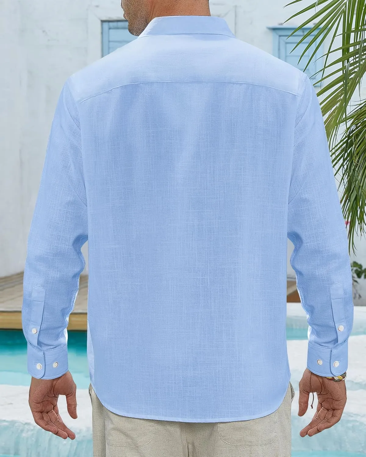 J.VER Men's Linen Shirts Casual Button Down Long Sleeve Shirt Solid Spread Collar Summer Beach Shirts with Pocket