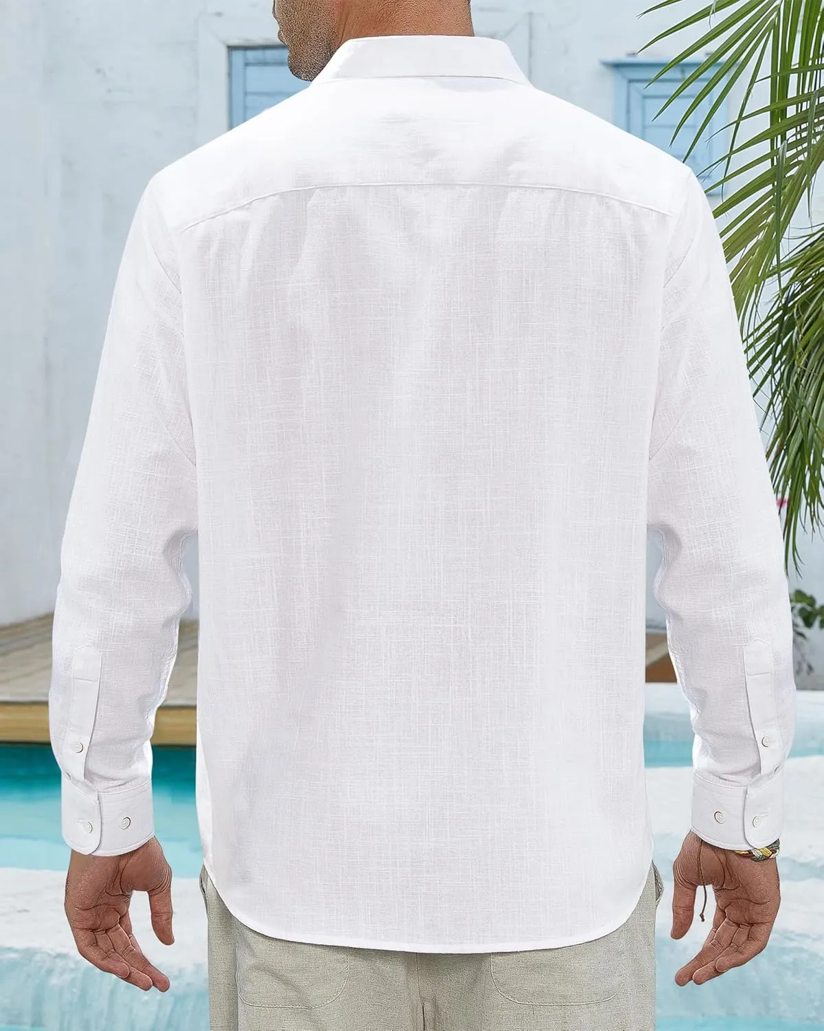 J.VER Men's Linen Shirts Casual Button Down Long Sleeve Shirt Solid Spread Collar Summer Beach Shirts with Pocket