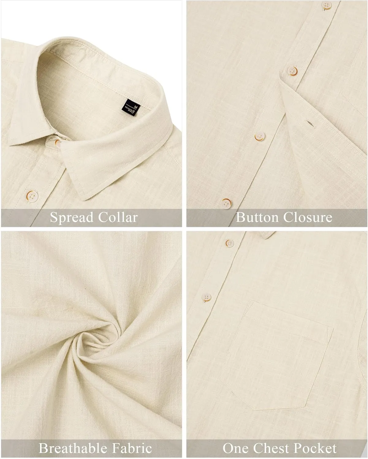 J.VER Men's Linen Shirts Casual Button Down Long Sleeve Shirt Solid Spread Collar Summer Beach Shirts with Pocket