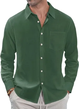 J.VER Men's Linen Shirts Casual Button Down Long Sleeve Shirt Solid Spread Collar Summer Beach Shirts with Pocket