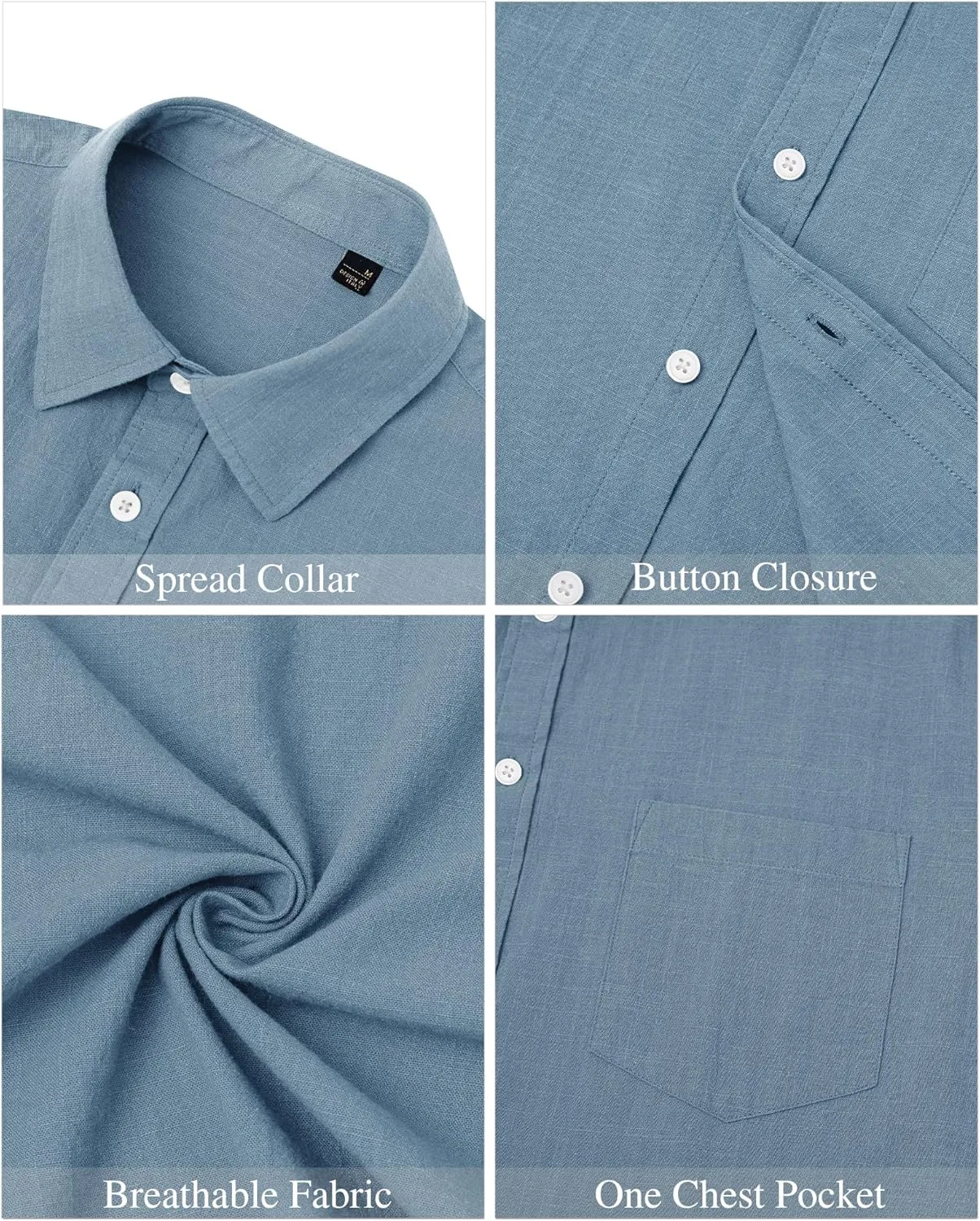 J.VER Men's Linen Shirts Casual Button Down Long Sleeve Shirt Solid Spread Collar Summer Beach Shirts with Pocket