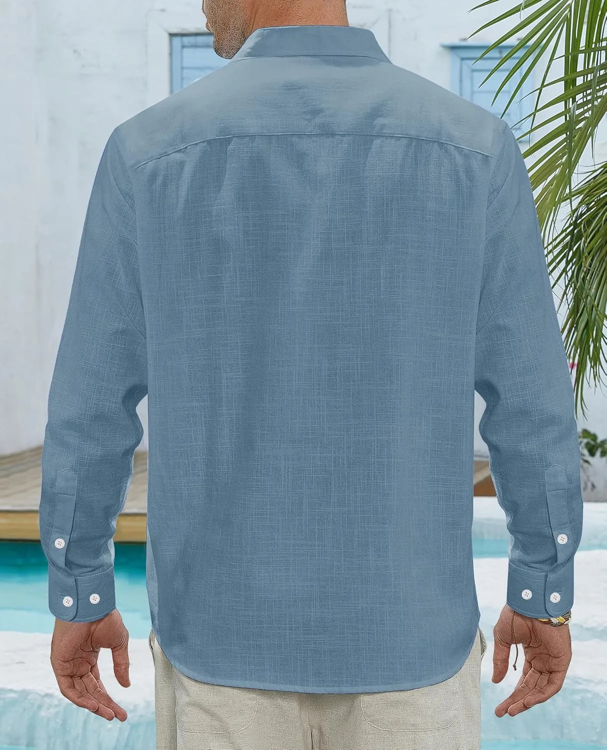 J.VER Men's Linen Shirts Casual Button Down Long Sleeve Shirt Solid Spread Collar Summer Beach Shirts with Pocket