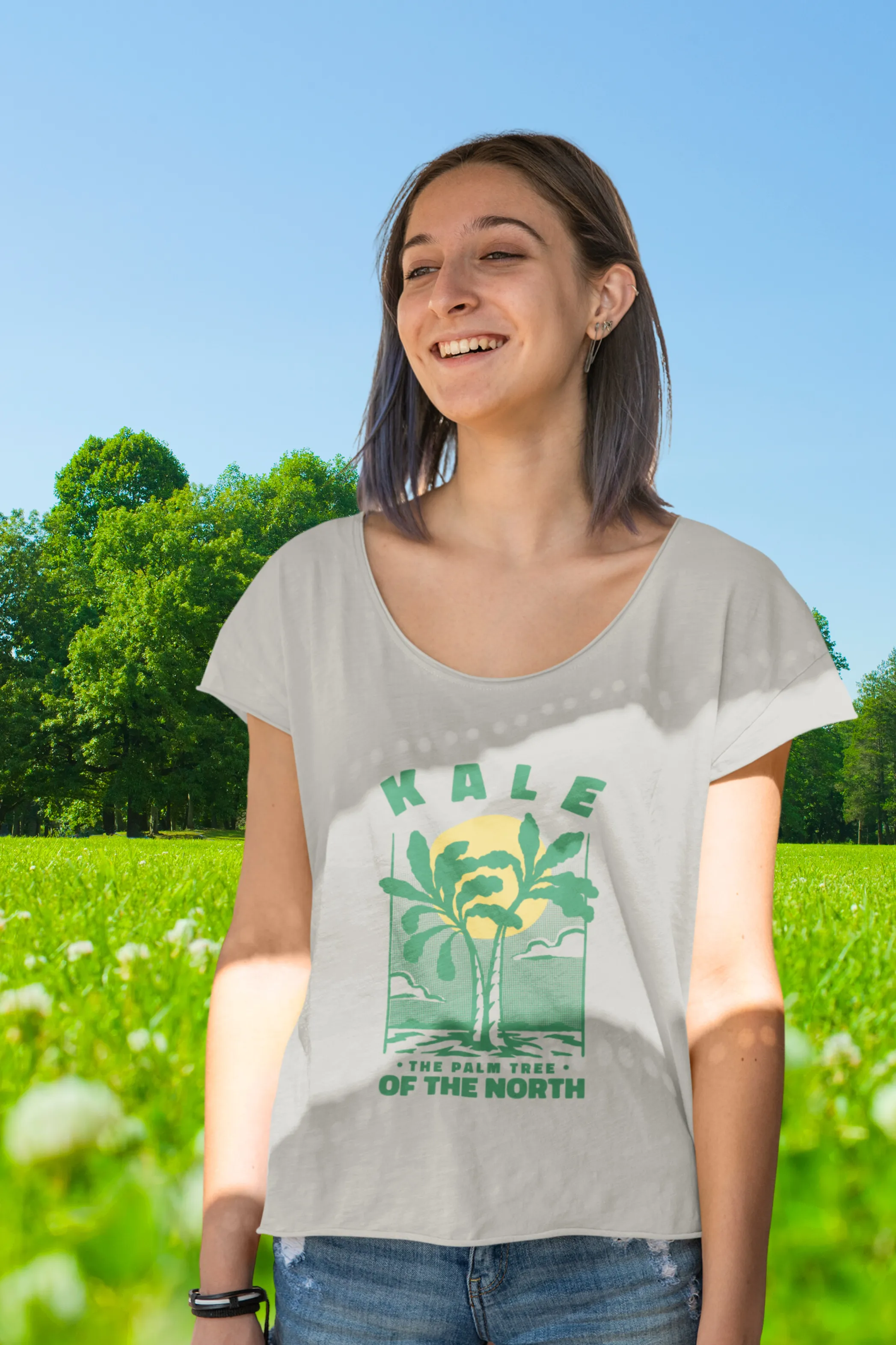 Kale Palm Printed Scoop Neck T-shirt for women