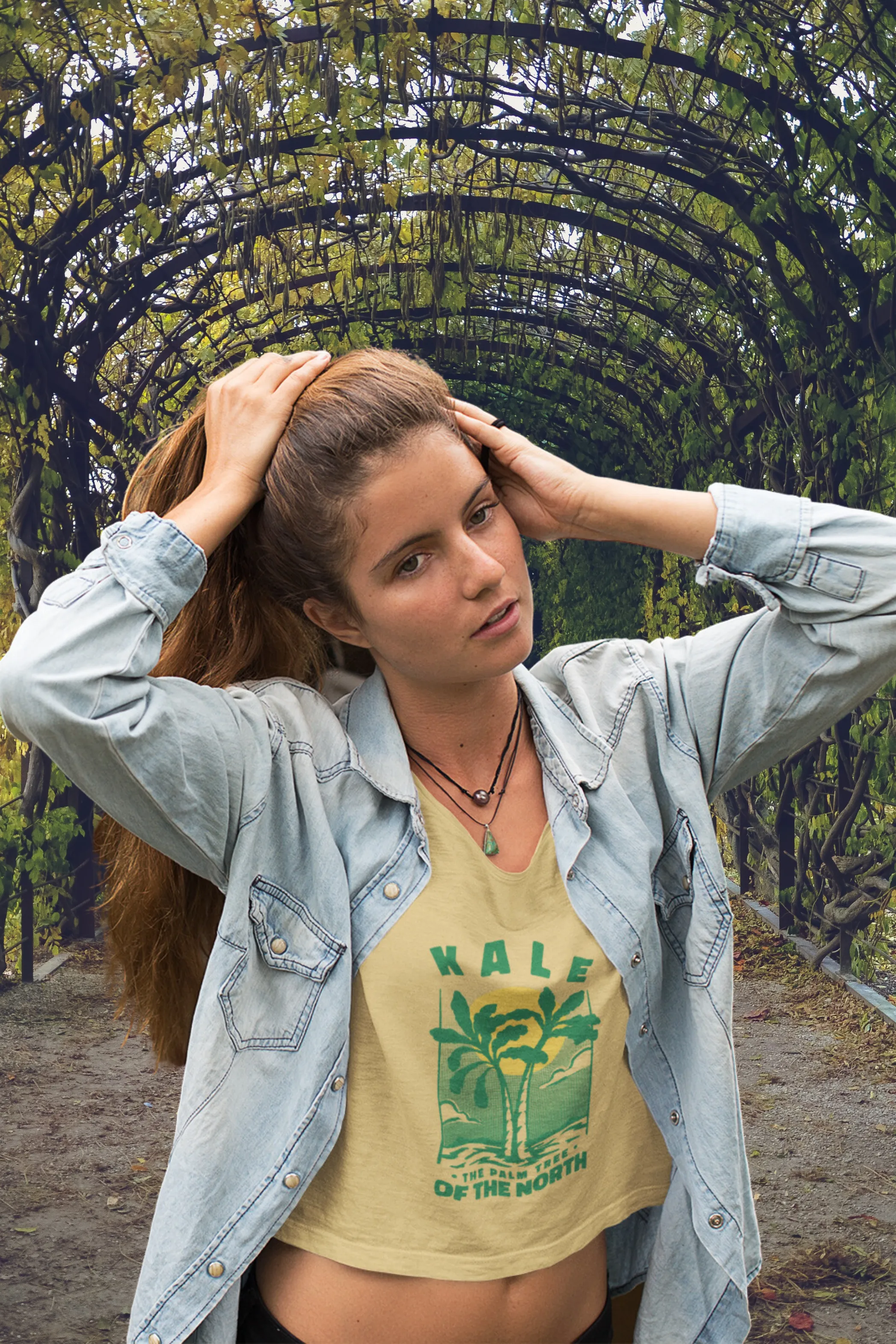 Kale Palm Printed Scoop Neck T-shirt for women