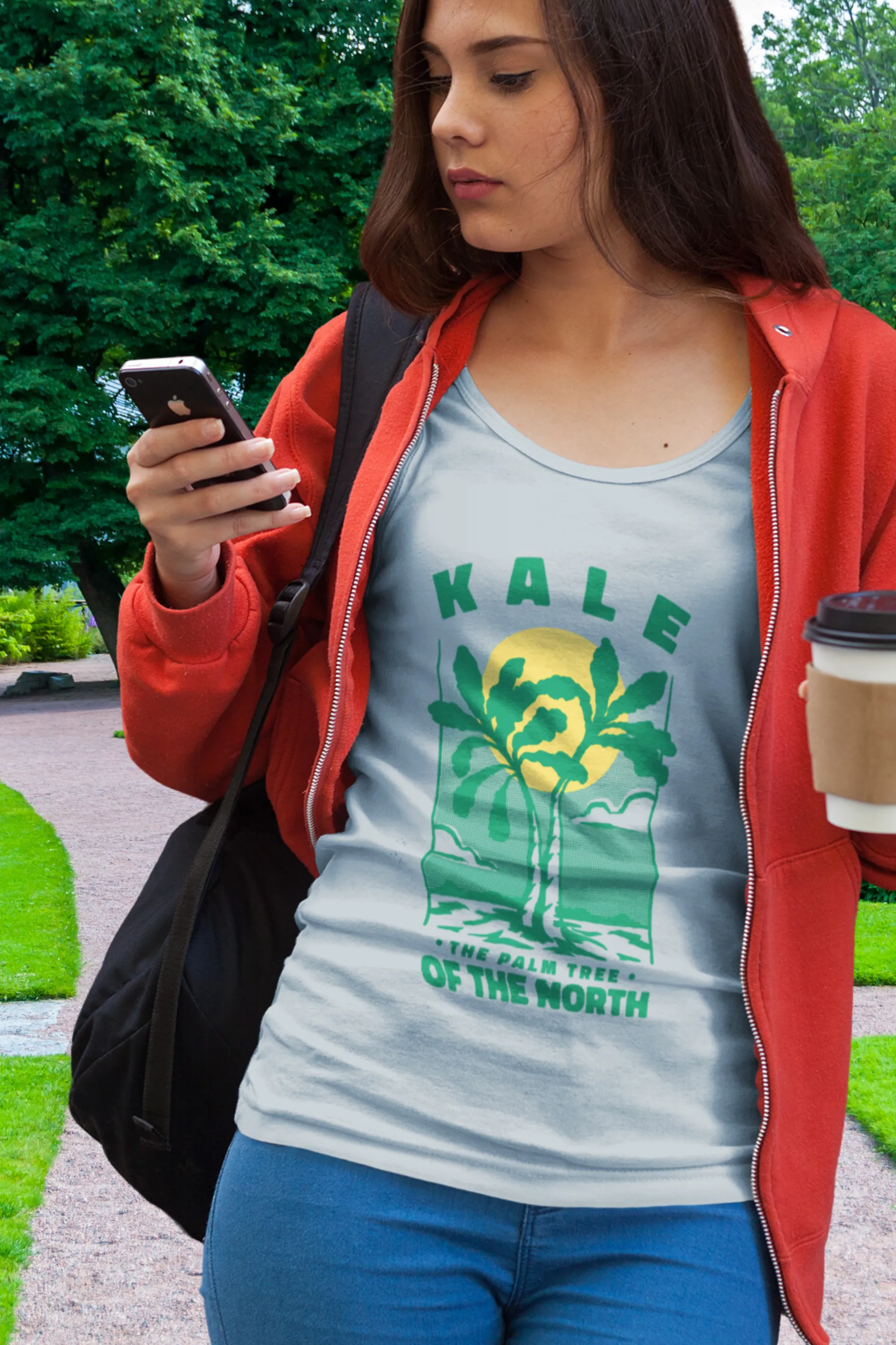 Kale Palm Printed Scoop Neck T-shirt for women