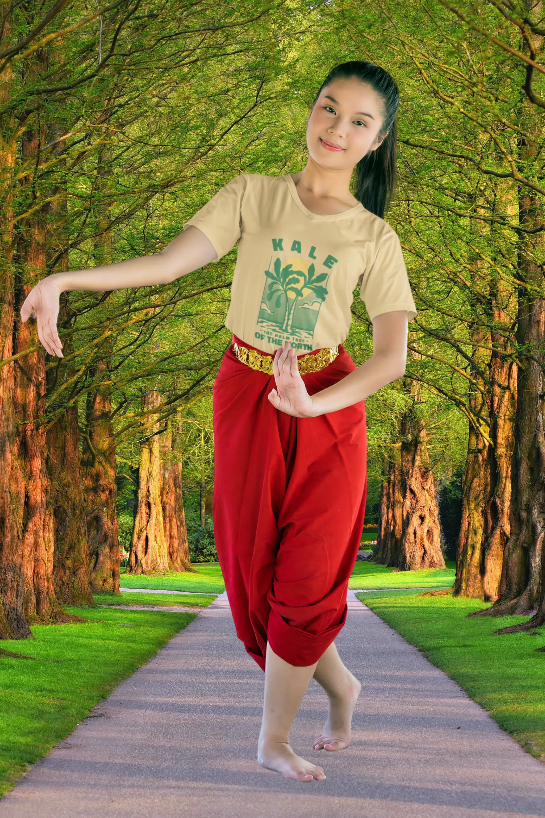 Kale Palm Printed Scoop Neck T-shirt for women