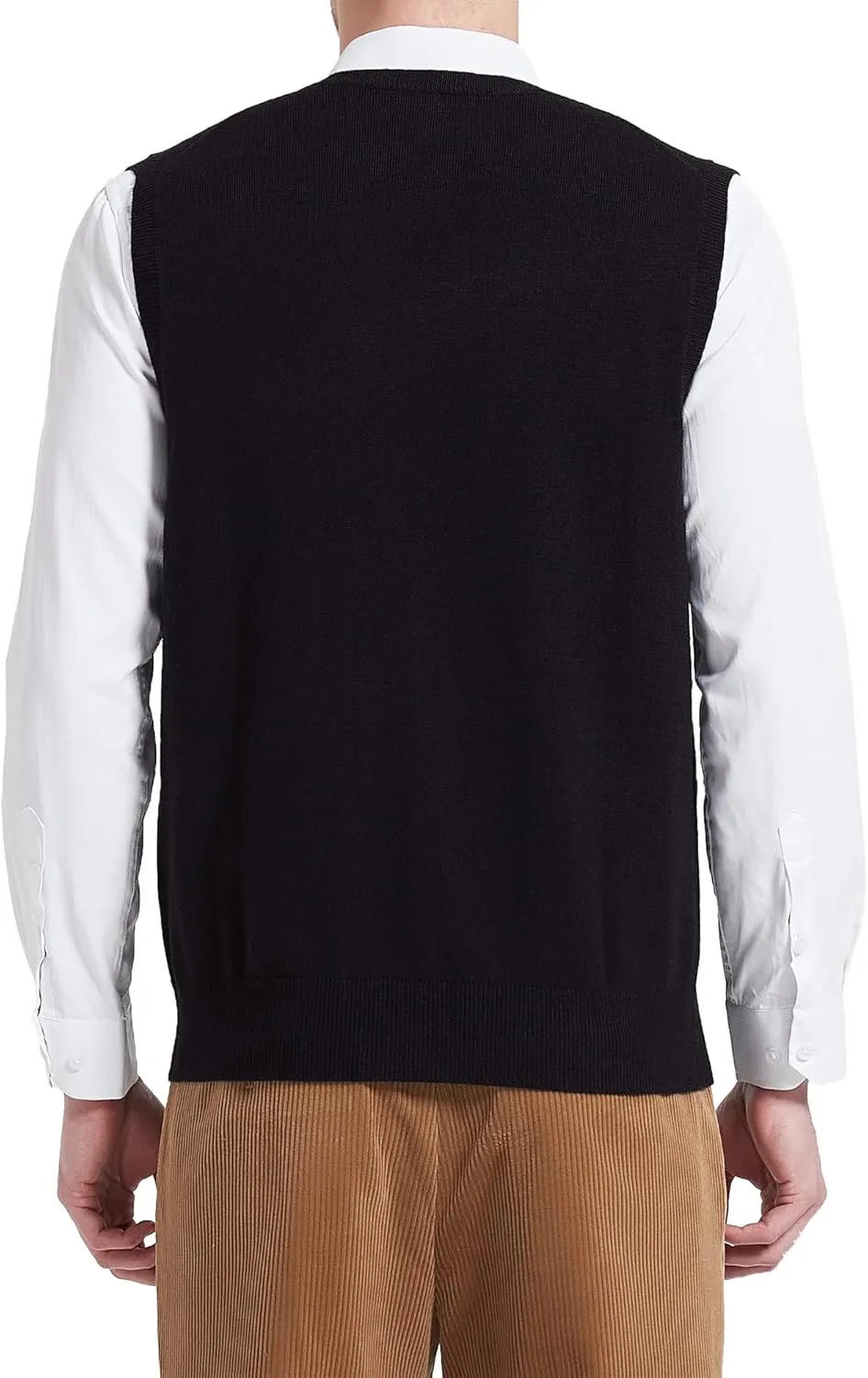 Kallspin Men's Wool Blended Vest Sweater Relaxed Fit V Neck Sleeveless Knitted Pullover