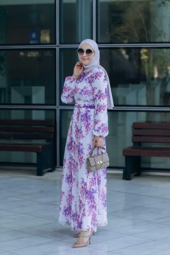 Karine lantern-sleeve floral-print dress