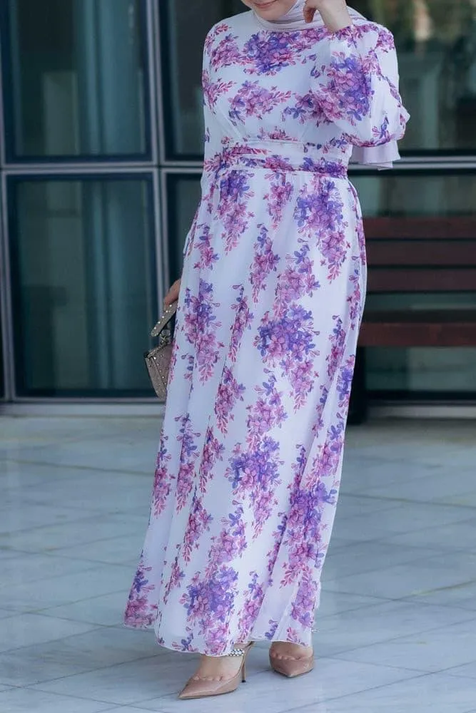 Karine lantern-sleeve floral-print dress