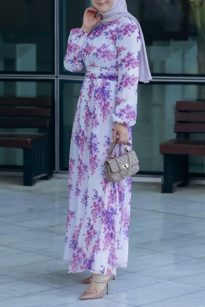 Karine lantern-sleeve floral-print dress