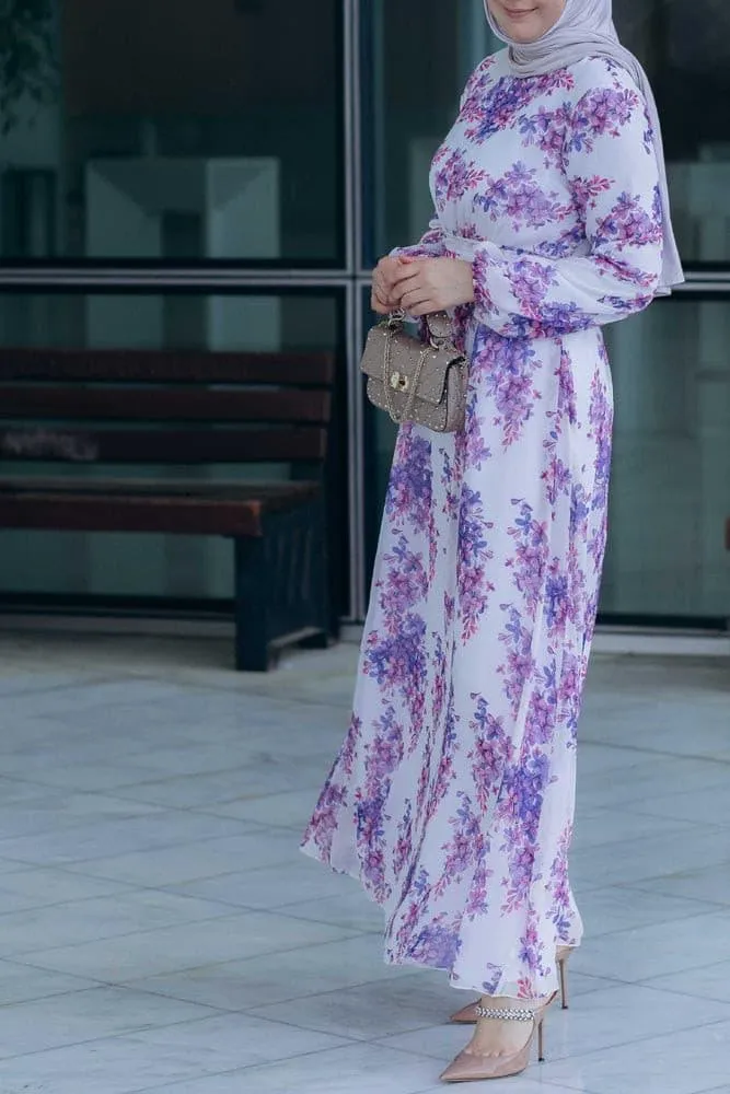 Karine lantern-sleeve floral-print dress