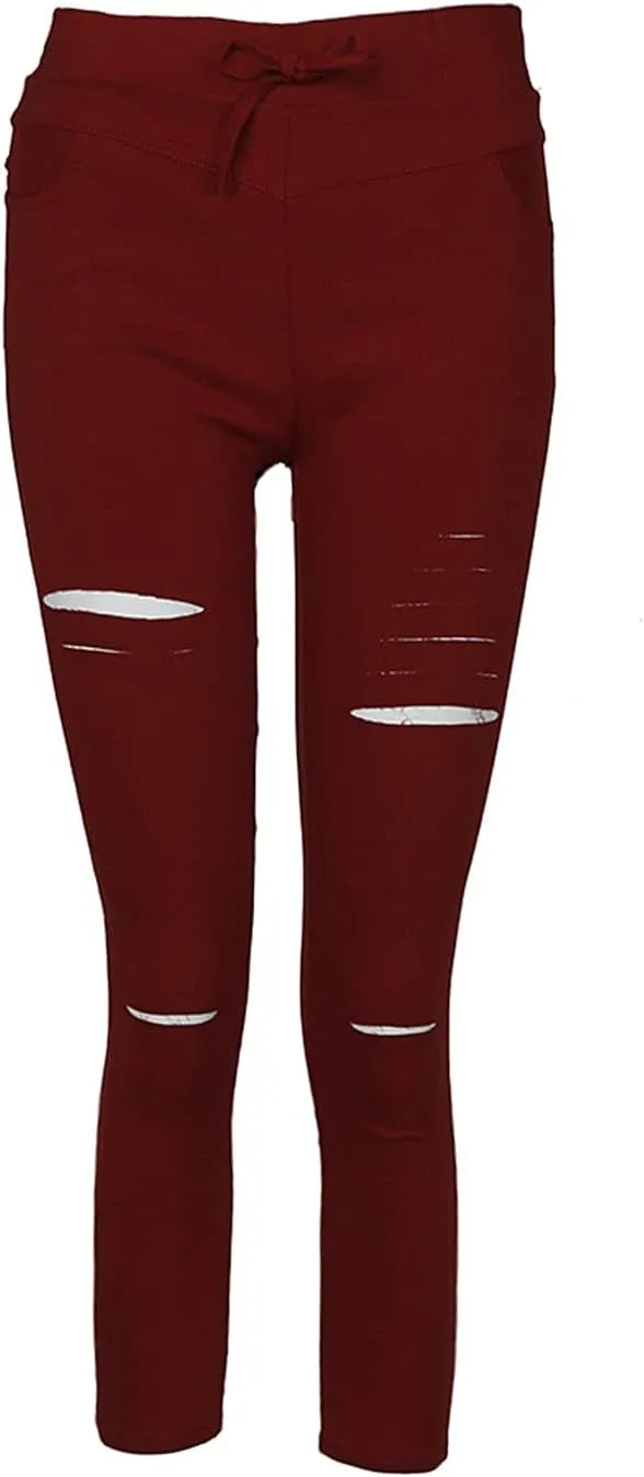 Kaxiya2021 Women's Cutout Ripped Skinny Leggings High Waist Drawstring Distressed Workout Stretchy Slim Trousers Yoga Pants