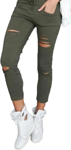 Kaxiya2021 Women's Cutout Ripped Skinny Leggings High Waist Drawstring Distressed Workout Stretchy Slim Trousers Yoga Pants