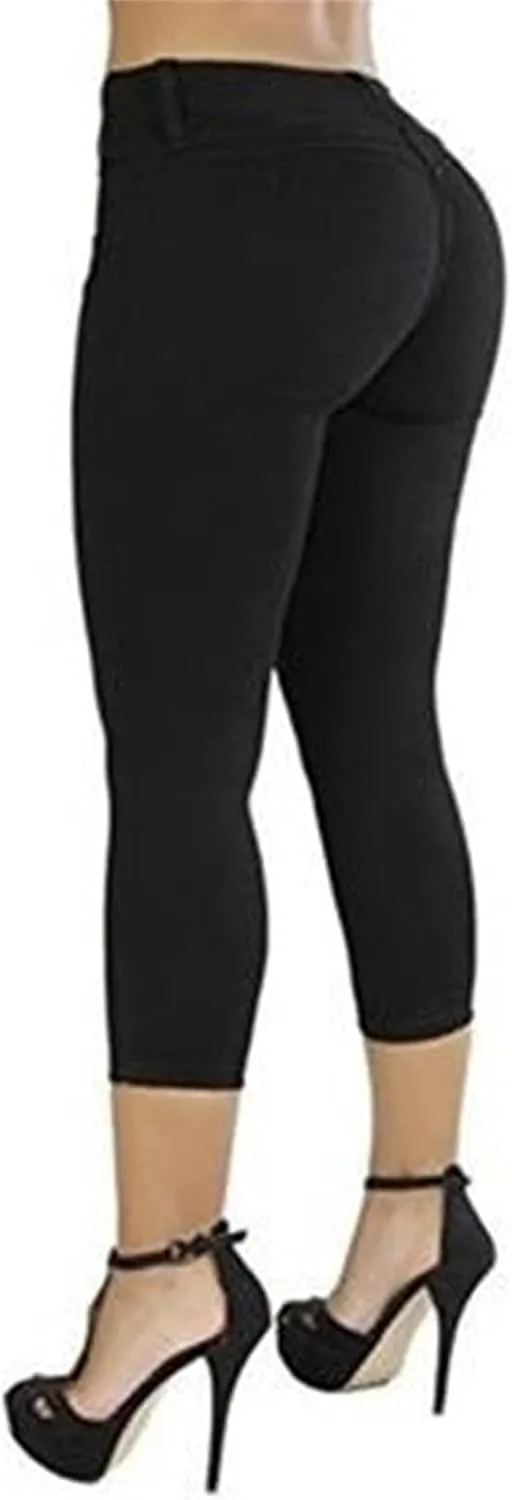 Kaxiya2021 Women's Skinny Jeans High Waist Stretch Denim Pants Hip-Up Pull-On Ankle Cropped Trousers Wide Band Leggings