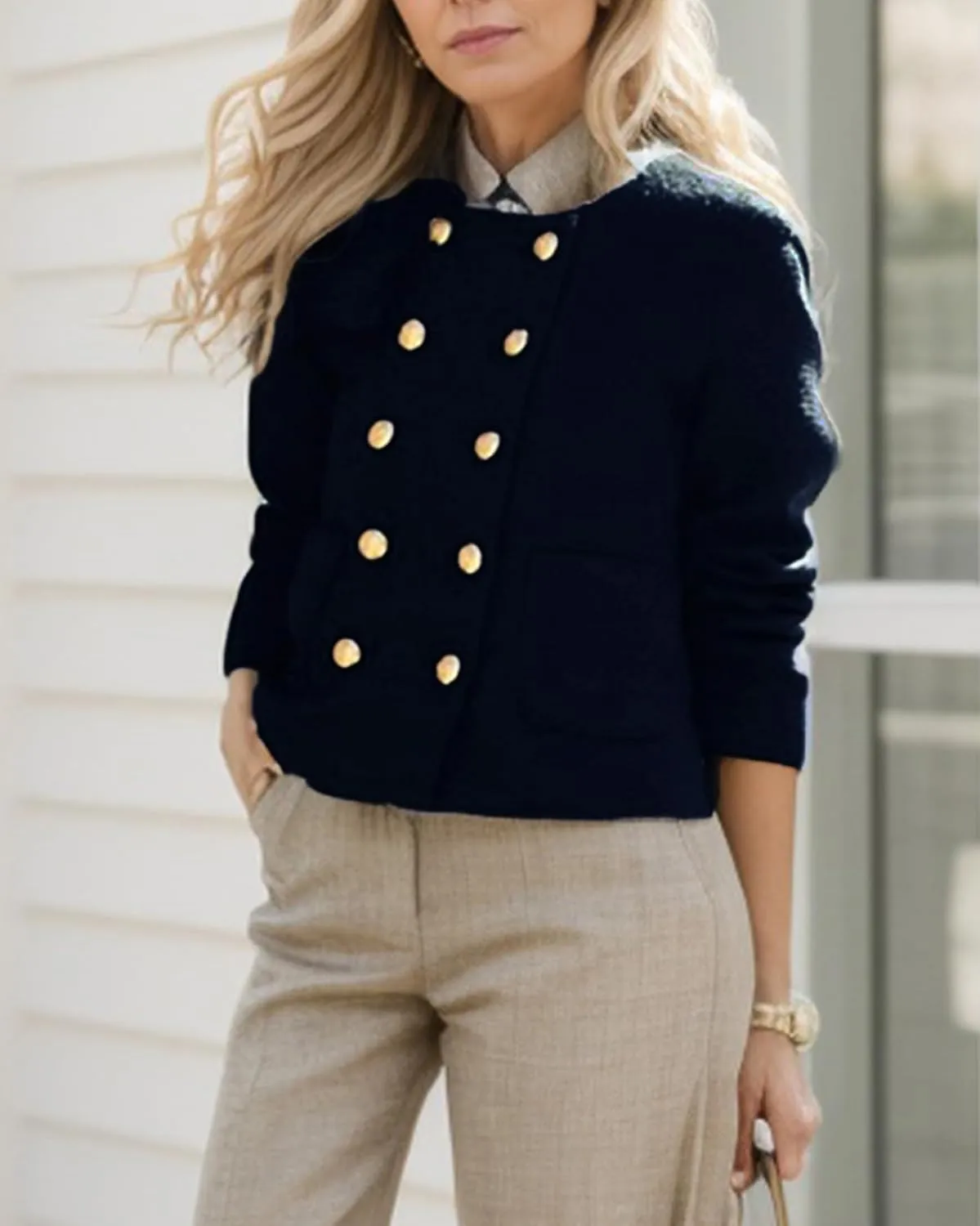 Kedera Womens Cropped Tweed Blazer Jackets Long Sleeve Open Front Blazer for Work Casual Business Outfits