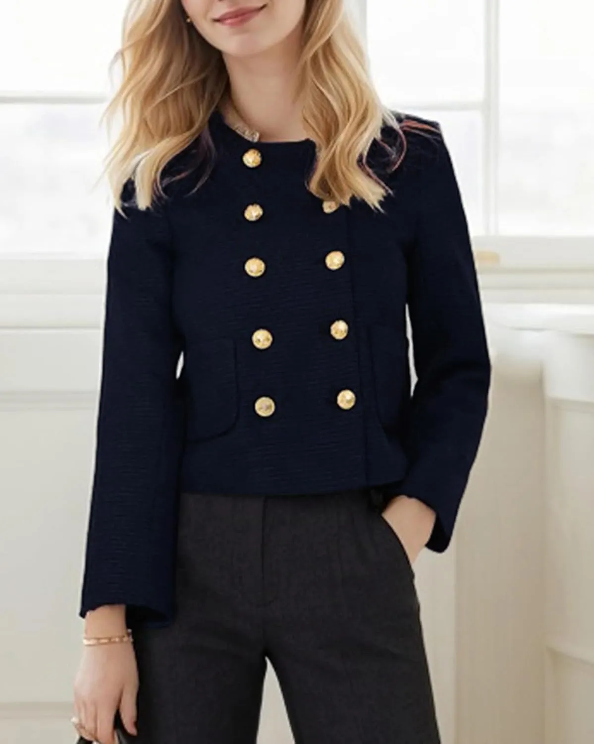 Kedera Womens Cropped Tweed Blazer Jackets Long Sleeve Open Front Blazer for Work Casual Business Outfits