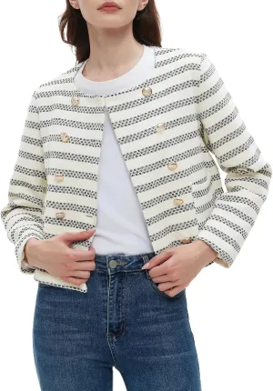 Kedera Womens Cropped Tweed Blazer Jackets Long Sleeve Open Front Blazer for Work Casual Business Outfits