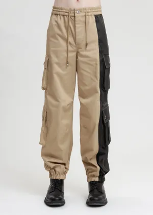 Khaki and Black Cotton Twill Cargo Pants
